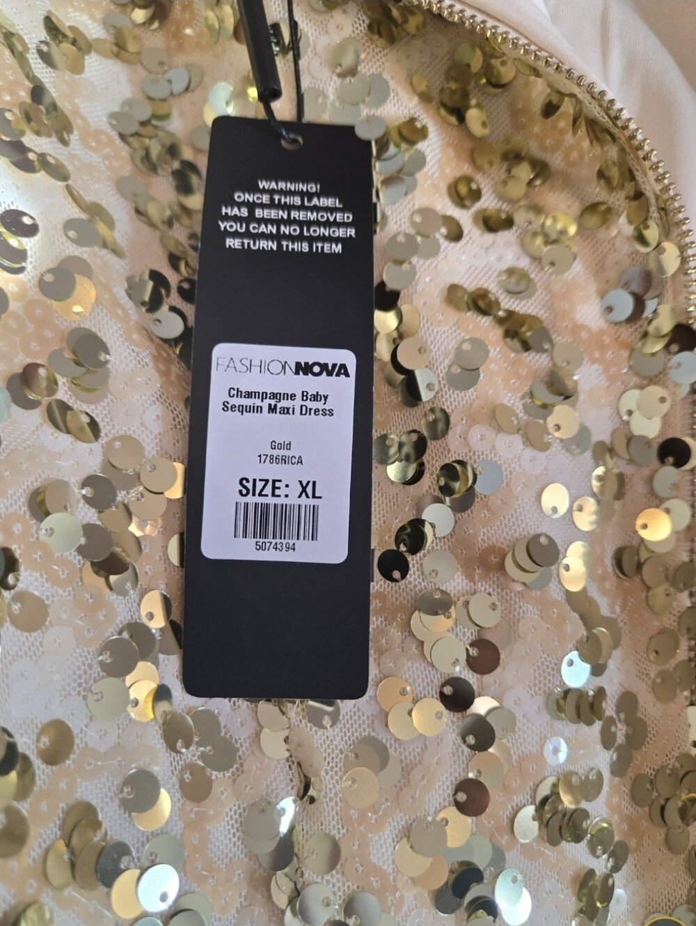 NWT Fashion Nova Champagne Baby Sequin Maxi Dress Gold XL - Picture 6 of 6